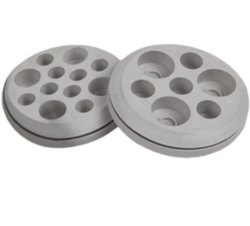 MBB0712L11 MBB0712L11 Uvodnica MGD12 IP54 RAL 7035 siva M 50mm 8x19mm/4x1-13mm  MGD single bushings are designed for routing multiple cables or pipes through a single hole.

Materijal TPE, bez halogena
Način montaže M50
Širina artikla (mm) 51
Dužina  (mm) 57
Visina  (mm) 11
Težina artikla (g) 19,8
Prečnik rupe (mm) 48
Prečnik kabla (mm) 8 x 1 mm - 9 mm / 4 x 1 mm - 13 mm
Debljina ploče (mm) 1 mm - 2 mm
IP54