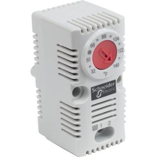  NSYCCOTHCF NSYCCOTHCF ClimaSys CC - jednostavni termostat 250V - opseg 0…60°C - NC - °F p proizvoda ili komponente	
Jednostavan termostat
Opseg podešavanja temperature	
0…60 °C
Prikazana informacija	
Temperatura u °F
Dopunske informacije
Naponski ulaz	
250 V
Tip senzora	
Bimetalni
Tip kontakata i sastav	
NC
Otpornost kontakta	
10 mΩ
Servisni vek u ciklusima	
100000 ciklusa
Maksimalna moć preklapanja	
2 A 120...250 V AC induktivno pf: 0,6
10 A 250 V AC rezistivno
15 A 120 V AC rezistivno
30 W DC
Električna veza	
4 priključka, kapacitet stezaljke: 2.5 mm²
Način montiranja	
Stezaljkom
Visina	
68 mm spoljašnja:
Širina	
33 mm spoljašnja:
Dubina	
44 mm external:
Masa proizvoda	
40 g
Lokacija za montiranje	
Na montažnoj ploči
35 mm DIN šina
Poprečne šine
Spacial nosač
Temperatura okoline za rad uređaja	
-20…80 °C
Ip stepen zaštite	
IP20
Histerezis	
7 %
Broj izlaza	
1 funkcija grejanja
Materijal	
PC
Boja	
Svetlosiva
