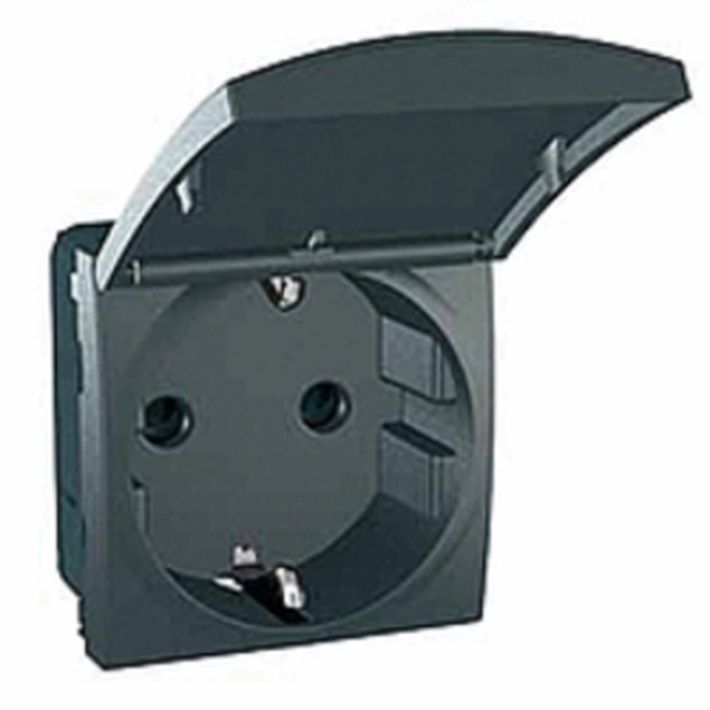  MGU3.037.12TA MGU3.037.12TA priključnica sa poklopcem Unica Top/Class, 1 utičnica sa poklopcem, 2p+E, zaštita, šuko, 2m -grafit. primena uređaja: napajanje - tip proizvoda ili komponente: utičnica - ime dekorativnog elementa: Unica Top - Unica Class - prezentacija uređaja: mehanizam - standard utičnice: nemački - opis standarda utičnice: uzemljenje sa strane.