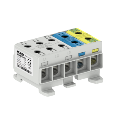  MAA5050A10 MAA5050A10 OTL50-5x siva 5x1xAl/Cu 1.5-50mm2˛ 1500V Univerzalna klema Universal OTL terminals are designed for copper and aluminum conductors. The terminals are suitable for all types of Cu or Al conductors with a cross-section of up to 300 mm² in applications up to 1000 V AC / 1500 V DC. Their use is very practical in places where copper and aluminum conductors are connected. Copper conductors can be placed in OTL terminals in multiple pieces according to the respective terminal type. Mounting is possible on a standard DIN rail or on a flat, solid surface. The terminals are available in gray, blue, yellow-green, red or black. The electrical part is made of tinned aluminum and the insulating part is made of polyamide PA66 (flammability class V-0 according to UL 94). The clamping part in the shape of a profile is specially milled to prevent the conductor from being pulled out. The clamping screws are made of tinned aluminum and their contact part is coated with contact paste. A hex socket wrench is required to tighten the clamping screw. The operating temperature is between -25 °C and +80 °C. The protection class of the OTL terminals is IP 20. These terminals are certified according to EN 60947-7-1:2009 and EN 61238-1:2003 and meet the requirements of class A.

5P, petopolna klema.
1.5-50mm2
1500V