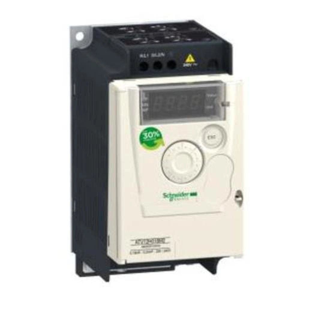  ATV12H037M2 ATV12H037M2 Frekventni regulator ATV12 - 0.37kW - 0.55hp - 200..240V - monof.-sa hladnjakom Osnovne informacije
Grupa proizvoda	
Altivar 12
Tip proizvoda ili komponente	
Frekventni regulator
Namena proizvoda	
Asinhroni motori
Specifične primene proizvoda	
Jednostavna mašina
Način spajanja	
Sa hladnjakom
Ime komponente	
ATV12
Količina po setu	
Set od 1
Emc filter	
Integrisani
Ugrađeni ventilator	
Bez
Broj faza mreže	
Monofazne
[us] nazivni napon napajanja	
200...240 V - 15...10 %
Snaga motora kw	
0.37 kW
Snaga motora hp	
0,55 hp
Protokol komunikacionog porta	
Modbus
Linijska struja	
5,9 A pri 200 V
4,9 A pri 240 V
Opseg brzina	
1…20
Prelazni nadmoment	
150…170 % nazivnog momenta u zavisnosti od veličine regulatora i motora
Profil upravljanja asinhronim motorom	
Fluks vektorska kontrola bez senzora
U/f upravljanje
Kvadratno U/f upravljanje
Ip stepen zaštite	
IP20 without blanking plate on upper part
Nivo buke	
0 dB