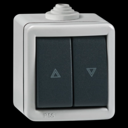  287.1A 287.1A Taster sklopka za roletne, 10A Taster sklopka za roletne
Dve taster sklopke za direktno pokretanje elektromotora za dizanje i spuštanje roletni
Blokada mogućnosti uključenja kretanja istovremeno u oba smera
Ugradnja na zid pomoću vijaka prečnika do 4mm
Nominalni struja/napon: 10A / 250V~
Dimenzije (d, v, š): 65mm x 70mm x 56mm
Stepen zaštite: IP 55
Standard: IEC 60669-1, IEC 60529