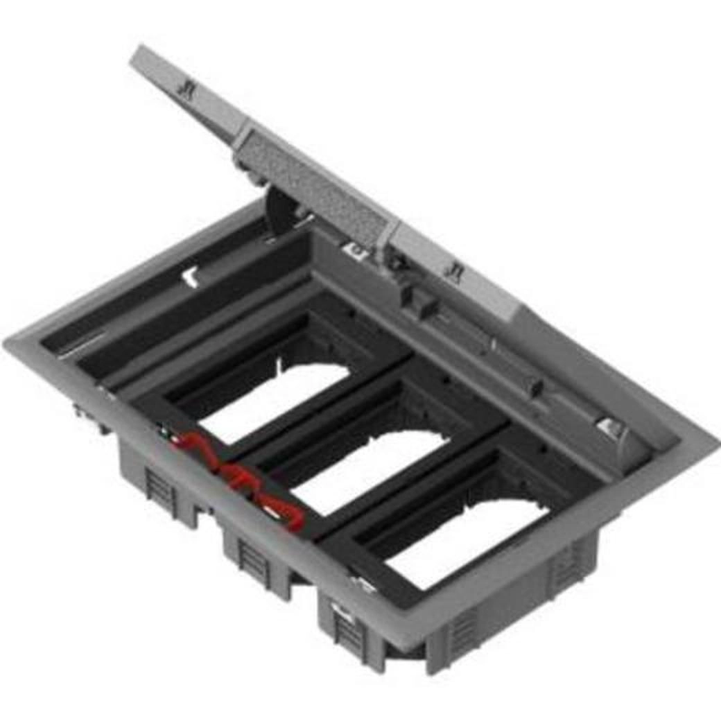  ISM50636 ISM50636 OptiLine 45 - Altira podna metalna kutija - 6 modula Kablovski instalacioni sistem	
Podne kutije
product type	
Altira podna kutija
Tip poda	
Pod sa šupljinama
Betonski pod
Dupli pod
Oblik podne kutije	
Pravougaona
colour	
Siva (RAL 7011)
quantity package 1 / unit	
1 deo
Dopunske informacije
Broj modula	
6 modula
product material	
Steel
PA6
PC/ABS
Dužina	
199 mm
Visina	
72 mm
Širina	
276 mm
Okruženje
Standardi	
73/23/EEC
93/68/EEC
IEC 61084-1:ed. 1, 1991
IEC 61084-2-2:2003
operating temperature	
-25…60 °C
Ip stepen zaštite	
IP20