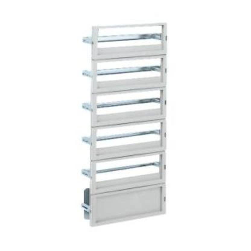  NSYDLP76G NSYDLP76G DLP modularni ram 76 modula (18mm) izolacioni materijal za PLA V750xŠ500 Tip proizvoda ili komponente	
Šasija
Kratko ime uređaja	
DLP
Lokacija za montiranje	
Prednja strana ormana
Kompatibilnost grupe proizvoda	
Thalassa PLA
Thalassa PHD
Sastav uređaja	
1 konstrukcija šasije
4 prednji paneli sa 35 mm DIN šinom
1 sabirnica nule/uzemljenja 2 x 16 mm² 5 x 6 mm²
Dodatne informacije	
IP2x nije validno kada se šasija ugrađuje na 67 mm
Dopunske informacije
Materijal	
Prednji panel: samogasivi
Konstrukcija šasije i šine: galvanizovani čelik
Boja	
Prednji panel: siva (RAL 7035)
Način fiksiranja	
Sa elementom za fiksiranje - napred sa nosačima lokacija
Podešavanje	
U visinu od 40 do 85 mm za DIN šinu
Broj horizontalnih redova	
4
Ukupan broj 18 mm modula	
76
Tip prednje ploče	
Ploča sa otvorom
Broj otvora	
4 izreza
Visina	
750 mm
Širina	
500 mm