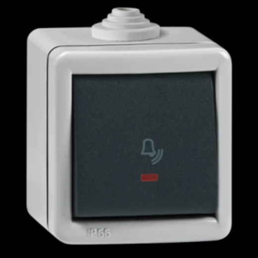  286I.1A 286I.1A Taster sklopka za zvono sa indikacijom, 10A Taster sklopka za zvono sa indikacijom
Indikacija svetli kada je sklopka isključena, crveno indikacisko svetlo
Ugradnja na zid pomoću vijaka prečnika do 4mm
Nominalni struja/napon: 10A / 250V~
Dimenzije (d, v, š): 65mm x 70mm x 56mm
Stepen zaštite: IP 55
Standard: IEC 60669-1, IEC 60529